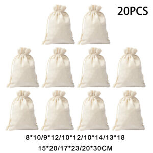 20X 100% Cotton Plain Drawstring Bags - Xmas Sack Stocking - Storage Laundry Bag