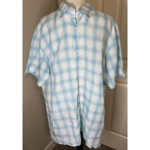Per Uomo Herren Blau Kariert Kurzarm Leinen Hemd Freizeit Sommer Button-Down XL - Bild 1 von 4