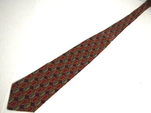 Alfred Dunhill Mens Necktie Tie 9006 Red Beige Blue Geometric Wide 100% Silk 57" - Picture 1 of 5