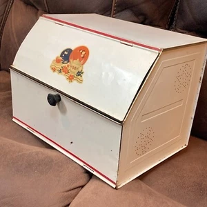 Scatola di pane vintage Art Déco a due piani tazza da tè in latta metallo bianco floreale RARA - Foto 1 di 10