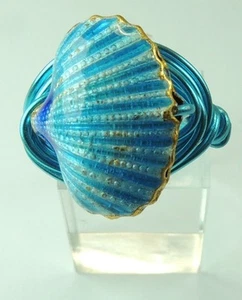 Wire Wrapped Turquoise Cloisonne Shell Ring Turquoise Wire Beach Wedding - Picture 1 of 2