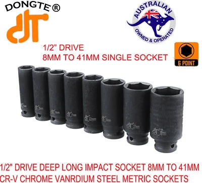 8mm to 41mm 1/2'' Drive Impact Socket Single Deep Impact Socket Cr-V 6 Point - image 1 of 2