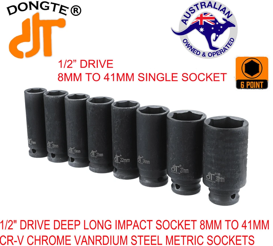 8mm to 41mm 1/2'' Drive Impact Socket Single Deep Impact Socket Cr-V 6 Point - image 1 of 2