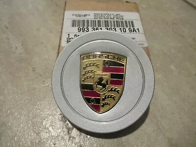 Porsche 911 Hub Cap for Alloy Wheel Concave Plastic Type Silver w/Colored Crest - Image 1 of 4