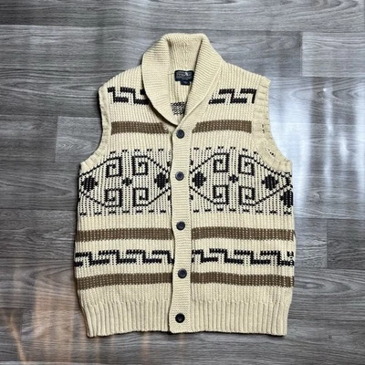 VTG Pendleton 100% Lambswool Shawl Collar Button Front Aztec Knit Sweater Vest - Image 1 of 4