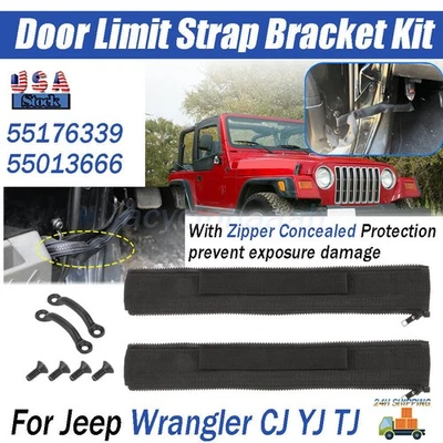 For Jeep Wrangler CJ YJ TJ Footman Loop Door Limit Straps With Zipper Screws Kit Foto 1 de 4