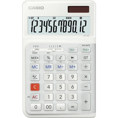 Casio JE-12E Compact Ergonomic Calculator, White - Image 1 of 4