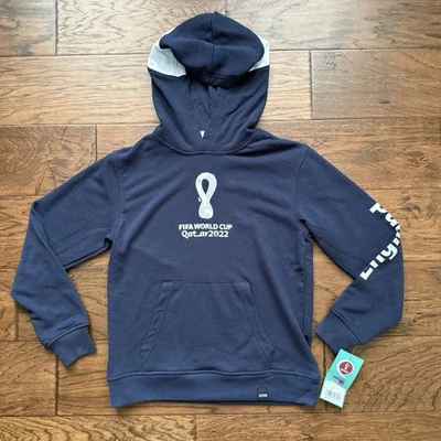 Copa Mundial de la FIFA Qatar 2022 Sudadera con Capucha Adulto Pequeña Azul Licencia Oficial Foto 1 de 4