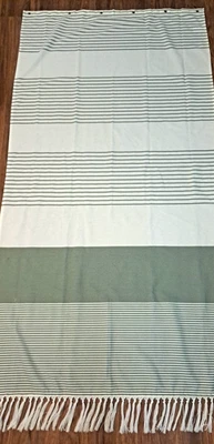 Cortina de tela verde blanco a rayas con borlas solo ducha Boho Cottage 36x72 Foto 1 de 4
