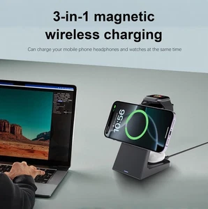 3in1 Magnetische Kabellose Ladestation für Apple Watch S10/9 Ultra iPhone 16 Pro - Picture 1 of 20
