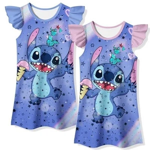 Girls Skirts Lilo Stitch Multicolor Nightgown Sleepwear Dress Kids Pajamas Gift - Picture 1 of 5
