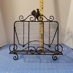 Metal Brown Wire Rooster Cookbook Stand with chains Country Farmhouse decor - Picture 1 of 5