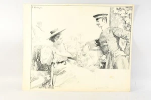 C04F58- Franz Hlavaty (1859-1917) Feder Tusche Zeichnung Dame und Herr sign. - Bild 1 von 12