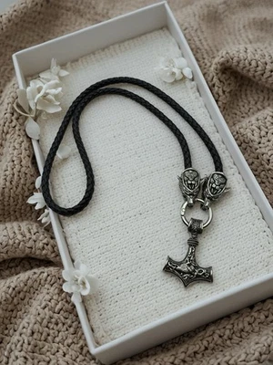 Nuevo Collar de Cuero Colgante Wolf Torque Thors Hammer Serpiente Fenrir Pesada Foto 1 de 4