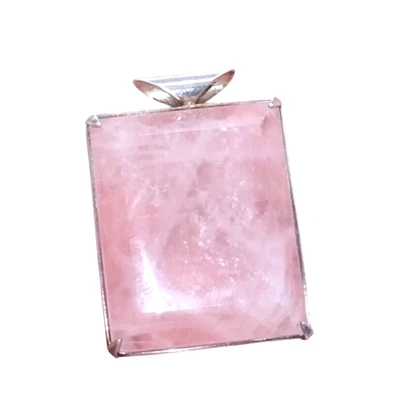 Large VTG Rose Quartz Sterling Silver Statement Pendant Jewelry Gift - Image 1 of 4