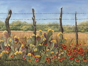 Giclee print of original oil painting 9x12” Prickly Pear Cactus/Black Eye Susans - Picture 1 of 1