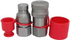 Hydraulic Quick Connect Couplers 3/4'' NPT Flat Face Skid Steer Set w/Dust Caps - Picture 1 of 5