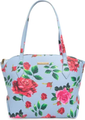 Bolso de Hombro Betsey Johnson Verano Rojo Rosas Azul Cuero Fx Triple Entrada Foto 1 de 4