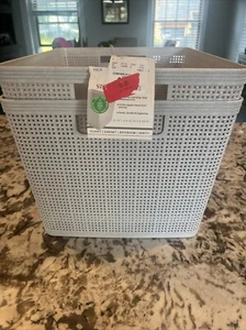 2 Gray Storage Plastic Bins Closet, Cabinet, Bathroom Vanity Organic Wheat - Picture 1 of 10