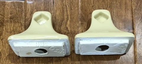 Vintage Pair Porcelain Ceramic Towel Bar Ends Beige Cover