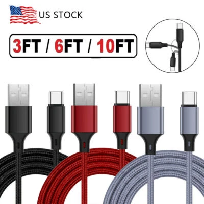 Braided USB C Type-C Fast Charging Data SYNC Charger Cable Cord 3/6/10Feet LONG - Image 1 of 4
