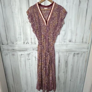 POUPETTE ST BARTH SASHA PURPLE FLORAL CROCHET TIE WAIST PLEATED MAXI DRESS M - Picture 1 of 14