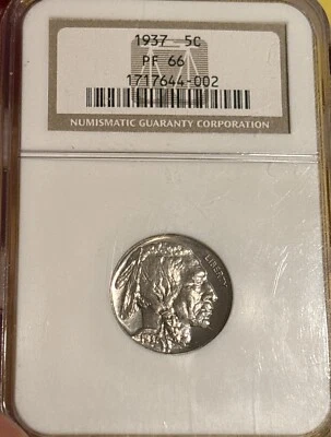 1937 Proof Buffalo Nickel NGC PF-66. Excelente atractivo visual.  Brillo blanco brillante Foto 1 de 4