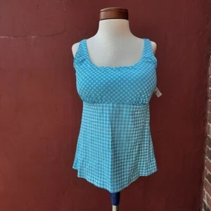 Traje de baño Lands End de cuello cuadrado resistente al cloro tankini top Paradise Gingham - Imagen 1 de 12