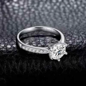 Lab Created Diamond Round Cut Women's Ring Halo Ring In 14k White Gold Plated - Picture 1 of 7