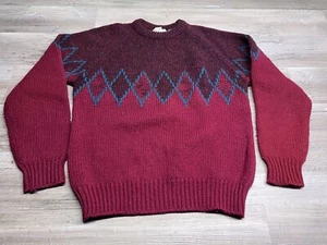 Vintage Gap Pullover Herren 100% Wolle Argyle Rundhals Strickpullover weinrot Größe M - Bild 1 von 8
