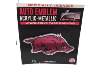 ARKANSAS RAZORBACKS Auto Emblem Acrylic-Metallic w/ Adhesive Tape Backing - NEW - Picture 1 of 4