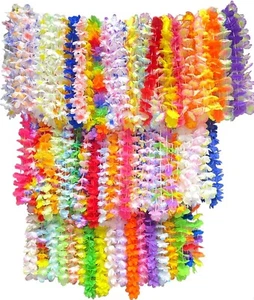 200 PCS Hawaiian leis Bulk Colorful Tropical Flower Leis Kids Adults Neck Bx 15 - Picture 1 of 5