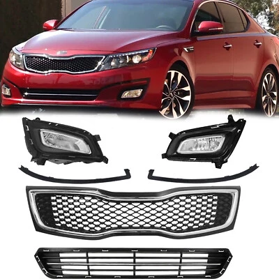 Front Upper + Lower Grille + Fog light Set Chrome Black for 2014-2015 Kia Optima - Image 1 of 4