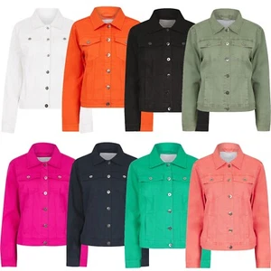 Womens Ladies Stretch Denim Jacket Soft Cotton Summer Bright Colour Fashion Coat - Picture 1 of 9