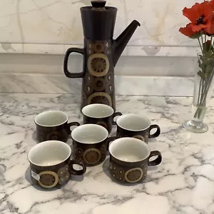 Denby Arabesque Coffee Pot 2.25 Pint + 6 Coffee Cups - Picture 1 of 5