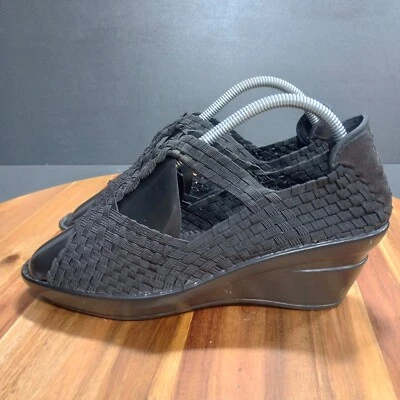 Bernie Mev Halle женщин Sz 9 повседневный на танкетке черный сплетенный заглянуть носок - Изображение 1 из 4