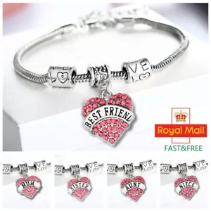 Best Friend Bracelet Birthday Gift Mum Nana Charm Bangle Jewellery Crystal Heart - Picture 1 of 18