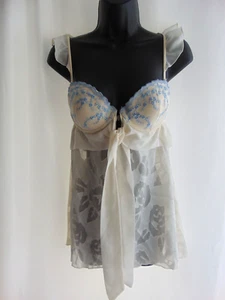 Inner Secrets Babydoll Fly Away Ivory Underwire Lace Overlay Burn Out Pattern - Picture 1 of 24