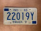 1980 Indiana License Plate Truck # 22019 Y