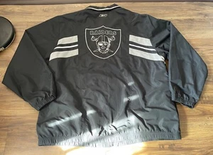 vintage reebok raiders windbreaker black jacket nfl striped zip men size XL - Picture 1 of 6