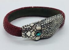 Lou Guerin Sterling Silver Figural Reptile Serpent & Red Shagreen Bracelet