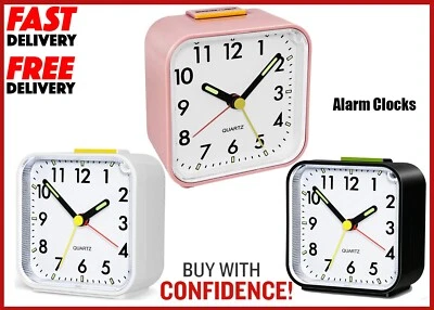 Quartz Alarm Battery Clock With Night Light Snooze Silent No Tick Small Bedside - Image 1 of 4