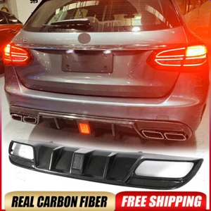 REAL Carbon Fiber Rear Bumper Diffuser Lip For Benz W205 C43 C63  2015-2020 - Picture 1 of 13
