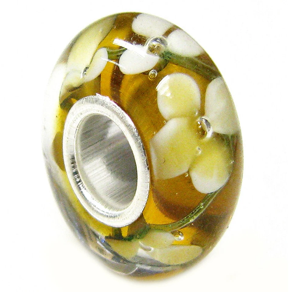 Круглый цветок стеклянная бусина с сердцевиной из чистого серебра для европейского браслета с брелоками - Изображение 1 из 1