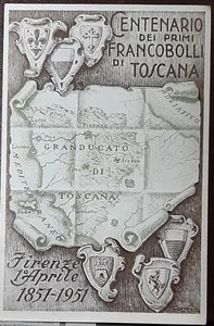 (ITA-207) ITALIA 1951 100 Aniversario de las Primeras Estampillas de Toscana Tarjeta con SG779 - Imagen 1 de 2