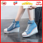 Lady's High Top Wedge Heel Sneakers Women Pumps Lace Up Sport Canvas Shoes New