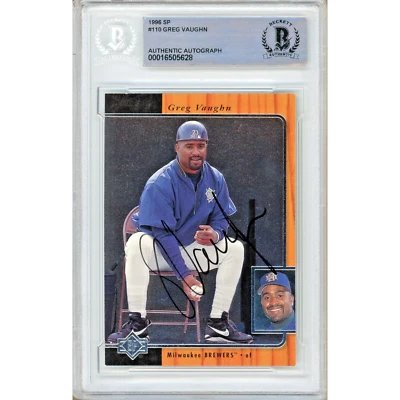 Greg Vaughn Firmado 1996 Upper Deck SP #110 Beckett BAS Losa Cerveceros MLB Automático Foto 1 de 4