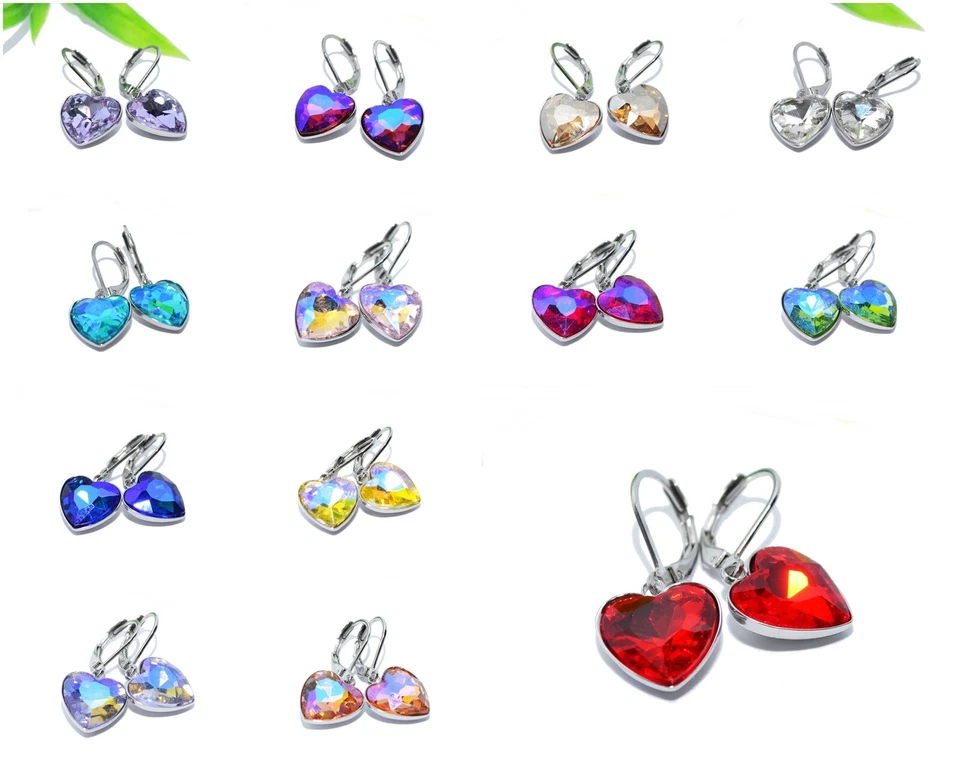 KRISTALL Herz Ohrhänger Ohrringe silber facette EDELSTAHL Glas Strass - Bild 1 von 4