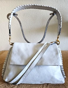 Aimee Kestenberg White Leather Crossbody Bag Pebbled Convertable Shoulder Purse - Picture 1 of 15