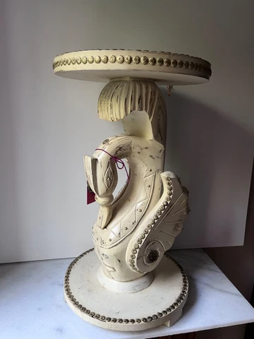 Swan table wood carved with brass accent table Cover
